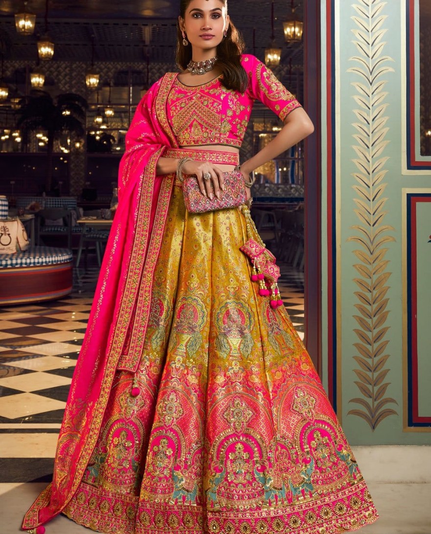 10383 - Banarasi A Line Lehenga Choli in Multi Colour Enhanced with Embroidered